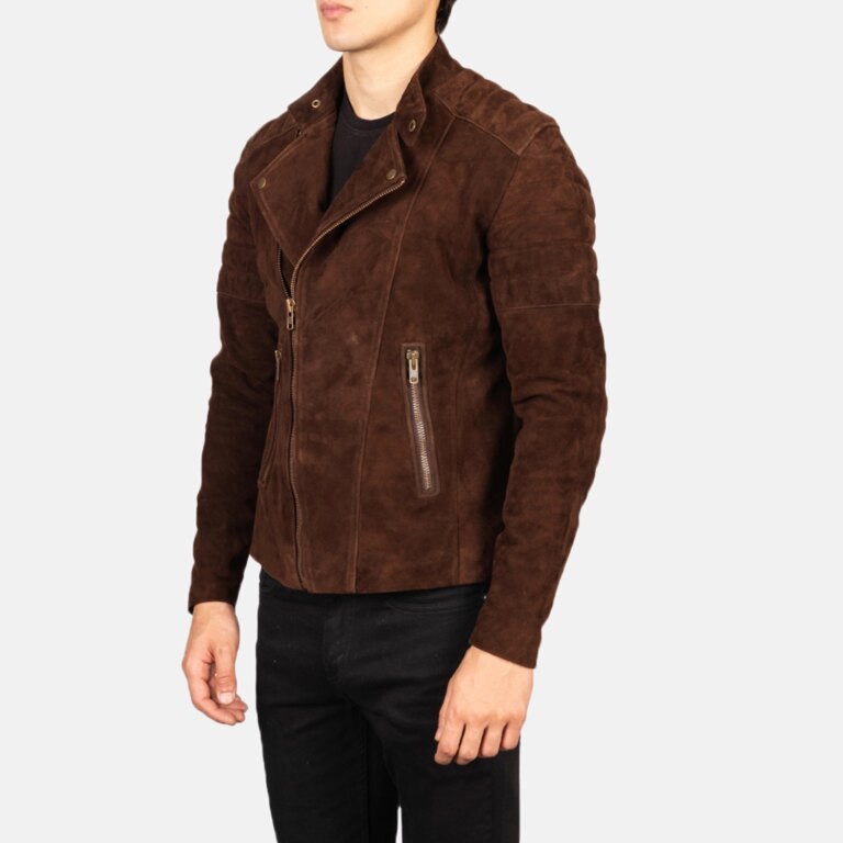 Mens Faisor Mocha Suede Biker Jacket Side Pose-3-1720091697444